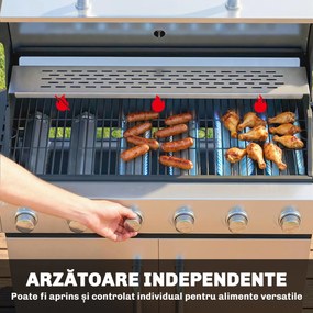 Outsunny Grătar pe Gaz, 6 Arzătoare, Arzător Lateral, Grilaj din Fontă, Dulap Inclus | Aosom Romania