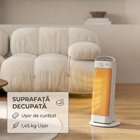 HOMCOM Sobă Electrică Ceramică 2000W, 4 Moduri și Încălzire Reglabilă, Oscilație 55°, Alb | Aosom Romania