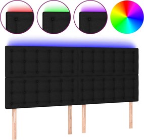 vidaXL Tăblie de pat cu LED, negru, 180x5x118/128 cm, textil