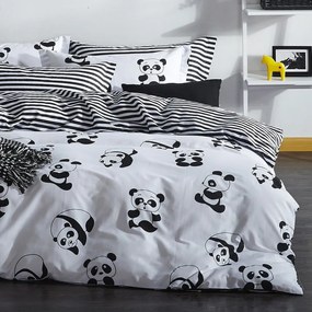 Lenjerie de pat pentru copii alb-negru pentru pat dublu 200x200 cm Panda – Mijolnir