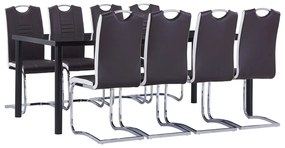 vidaXL Set mobilier de bucătărie, 9 piese, maro, piele ecologică