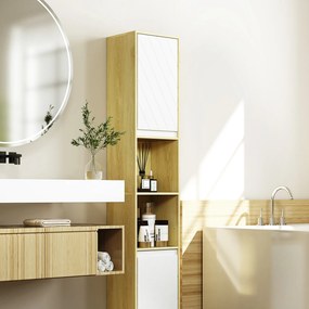 HOMCOM Dulap Baie Înalt Spațios, Mobilier de Baie cu 2 Dulapuri și Rafturi Reglabile, 30x24x170 cm, Lemn Natural | Aosom Romania