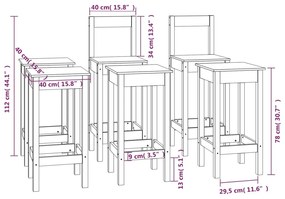 Set scaune de bar, negru, 6 piese, lemn masiv de pin