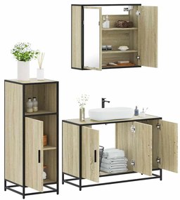 vidaXL Set mobilier de baie, 3 piese, stejar sonoma, lemn prelucrat