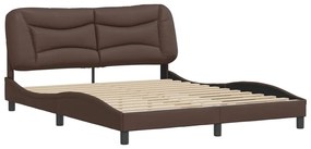3208011 vidaXL Cadru de pat cu tăblie, maro, 160x200 cm, piele ecologică