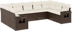 vidaXL Set canapele de grădină cu perne, 9 piese, maro, poliratan