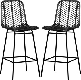 HOMCOM Set de 2 taburete de bar design boem înălțime 66 cm cu suport picioare metalic și ratan PE - negru | Aosom Romania