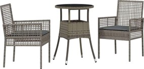 vidaXL Set de masă pentru grădină 3 pcs Gri poliratan