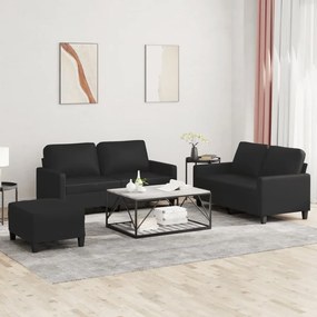vidaXL Set de canapele cu perne, 3 piese, negru, piele ecologică
