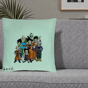 Perna Personalizata Dragon Ball Z Grup Complet, 40x40 cm, Verde Menta, Husa Detasabila, Perna Inclusa, BEKZ®