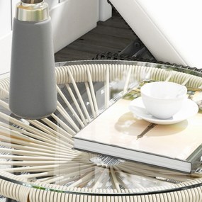 Outsunny Masă de cafea rotundă de grădină din rășină imitație rotin metal și blat sticlă temperată Ø 50 x 50 cm crem | Aosom Romania