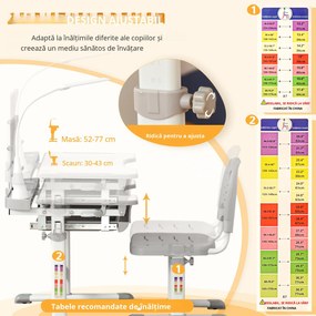 Homcom Set Birou Copii cu LED – Reglabil 6–12 Ani cu Blat inclinat | Aosom Romania