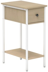 HOMCOM Masă Auxiliară Îngustă cu Sertar Raft Deschis și Structură Metalică pentru Sufragerie Dormitor 25x39,8x58,2 cm Lemn Natural | Aosom Romania