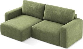 Colțar verde extensibil/cu spațiu de depozitare cu tapițerie din chenille (cu colț pe partea stângă/cu șezlong) Kona – Makamii