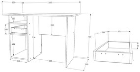 Birou haaus Porto, Stejar Ferrara/Platina, 110 x 60 x 75 cm