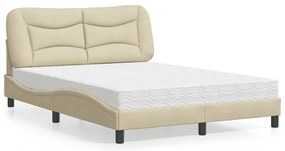 vidaXL Pat cu saltea, crem, 120x200 cm, textil
