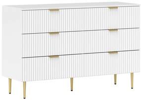 HOMCOM Comodă 6 sertare comodă cameră mobilier de depozitare modernă cu mânere și picioare aurii, 120 x 40 x 76,5 cm, alb | Aosom Romania