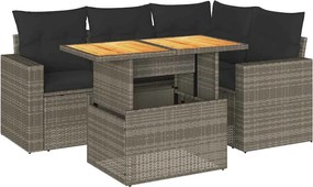 vidaXL Set canapea de grădină cu perne, 5 piese, gri, poliratan