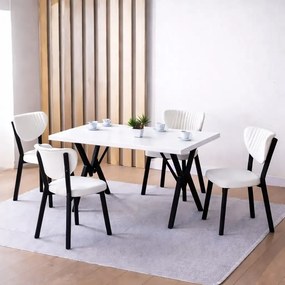 Set Masa de bucatarie Barton din MDF cu 4 Scaune din metal, culoare bej, 140 cm