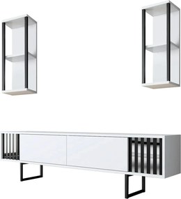 Mobilier living CHROME LINE, alb/negru, PAL melaminat/metal, 3 piese