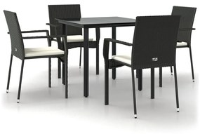 3185132 vidaXL Set mobilier de grădină cu perne, 5 piese, negru, poliratan