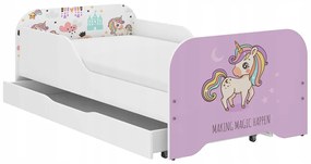 Pat pentru copii MIKI 160 x 80 cm cu motiv unicorn roz