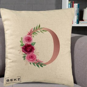 Cadou Personalizat - Perna Personalizata Monograma Rose Gold Litera O, 40x40 cm, Bej, Husa Detasabila, Perna Inclusa, BEKZ®