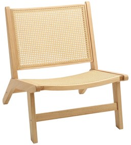 HOMCOM Fotoliu din Răchită, Fotoliu de Lectură, Cadru din Lemn, Design Larg, 64 x 70 x 74 cm, Lemn Natural | Aosom Romania