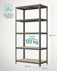 Raft depozitare Songmics Negru 200x100x50 cm