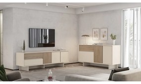 Comodă TV bej/în culoare naturală cu aspect de lemn de stejar 180x55x45 cm Carpi – Marckeric