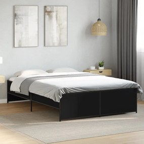 3279902 vidaXL Cadru de pat, negru, 135x190 cm, lemn prelucrat și metal