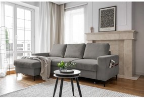 Colțar gri extensibil cu tapițerie din catifea reiată (cu colț pe partea stângă ) Lofty Lilly – Miuform