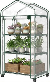 Outsunny Mini seră de grădină cu 3 rafturi, prelată PVC de înaltă densitate, ușă rulabilă 4 roți 69 x 49 x 130 cm transparent | Aosom Romania