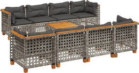 vidaXL Set canapele de grădină, 9 piese, cu perne, gri, poliratan