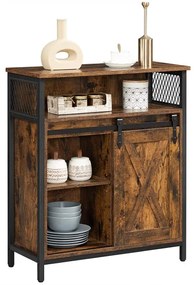 Dulap De Depozitare Cu Usa Glisanta, Maro Rustic Si Negru, 70 Cm