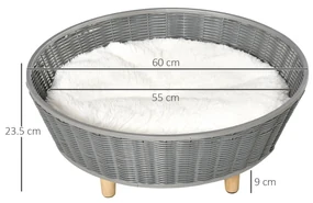 PawHut Culcuș de Interior din Rachită Sintetică Gri pentru Pisici și Câini până la 10kg, Confort și Stil, 60x60x23.5cm | Aosom Romania