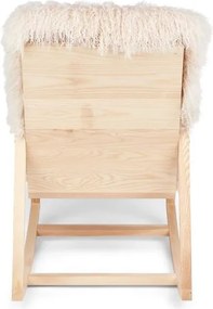 Fotoliu balansoar din lemn de frasin, cu pernă din 100% blană naturală de oaie tibetană, cu fir lung și buclat, „Rocking Chair”