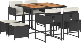 vidaXL Set mobilier de grădină cu perne, 9 piese, negru, poliratan