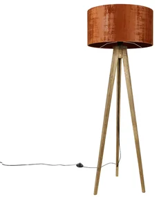 Tripod rustic vintage din lemn cu abajur roșu 50 cm - Tripod Classic