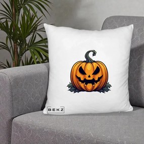 Perna Decorativa Halloween Jack-o'-Lantern Infricosator, 40x40 cm, Alb Pufos, Husa Detasabila, Perna Inclusa, BEKZ®