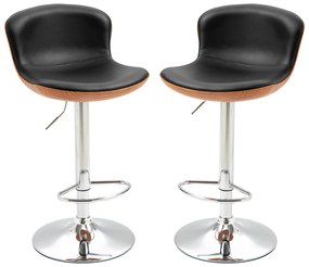 HOMCOM Set de 2 Taburet de Bar Design Contemporan Înălțime șezut reglabil 64-85 cm rotire 360° acoperire sintetică Negru Imitație Lemn | Aosom Romania