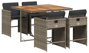 3211082 vidaXL Set mobilier de grădină cu perne, 5 piese, gri, poliratan