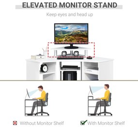 HOMCOM Birou Unghiular cu 3 Secțiuni, Spațiu de Lucru pentru Acasă sau Birou, Raft pentru Monitor, Lemn, Alb, Design Modern | Aosom Romania