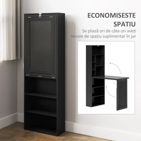 HOMCOM Birou Modern Pliabil cu Bibliotecă și Tablă, din Lemn și Metal, 98x51x153 cm, Negru | Aosom Romania