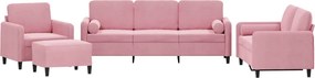 vidaXL Set canapea cu perne, 4 piese, roz, catifea