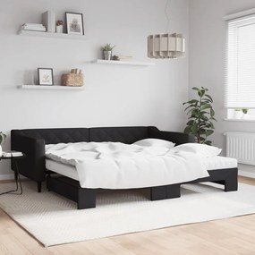 vidaXL Pat de zi cu extensie și saltele, negru, 100x200 cm, textil
