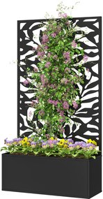 Outsunny Jardinieră cu spalier ghiveci dreptunghiular mărime mare panou de intimitate metal 61 x 23 x 113 cm negru | Aosom Romania