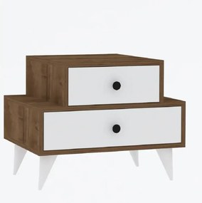 Noptiera Maura cu 2 sertar alb si nuc,63 cm