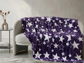Patura de Craciun din microplus STELE violet Dimensiune: 160 x 200 cm