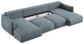 Colțar albastru extensibil cu tapițerie din chenille (în formă de "U") Leila – Makamii